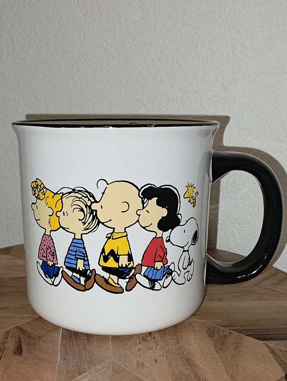 Peanuts Charlie Brown And Friends Ceramic Mug, White & Black Handle & Rim, 21 Oz